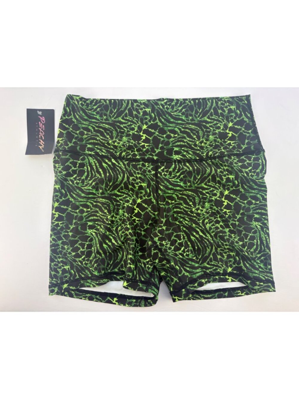 Peachy Athletic NWT Halcyon Bike Crossfit Gym Shorts Green Animal Print Medium - Picture 5 of 10